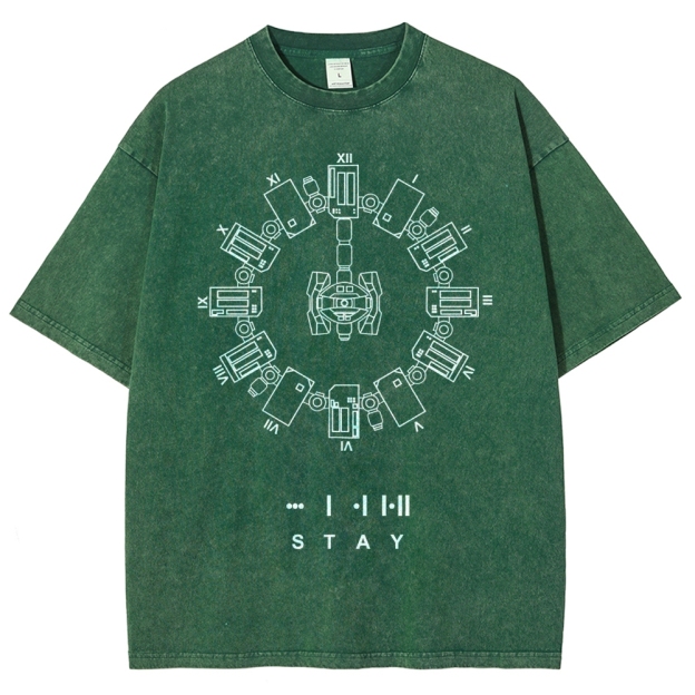 Circular Mechanized Symbol Graphic Washed T-Shirt
