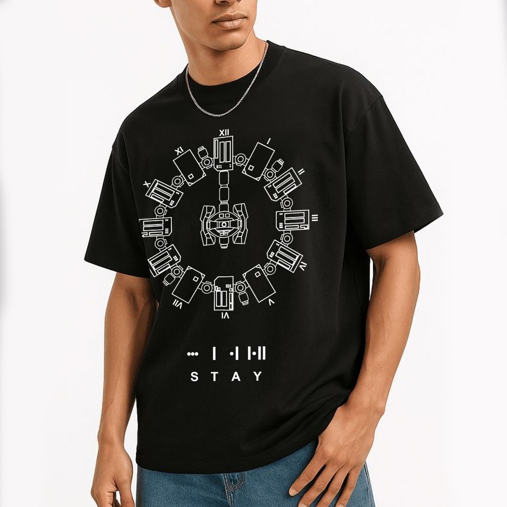 Circular Mechanized Symbol Graphic Cotton T-shirt