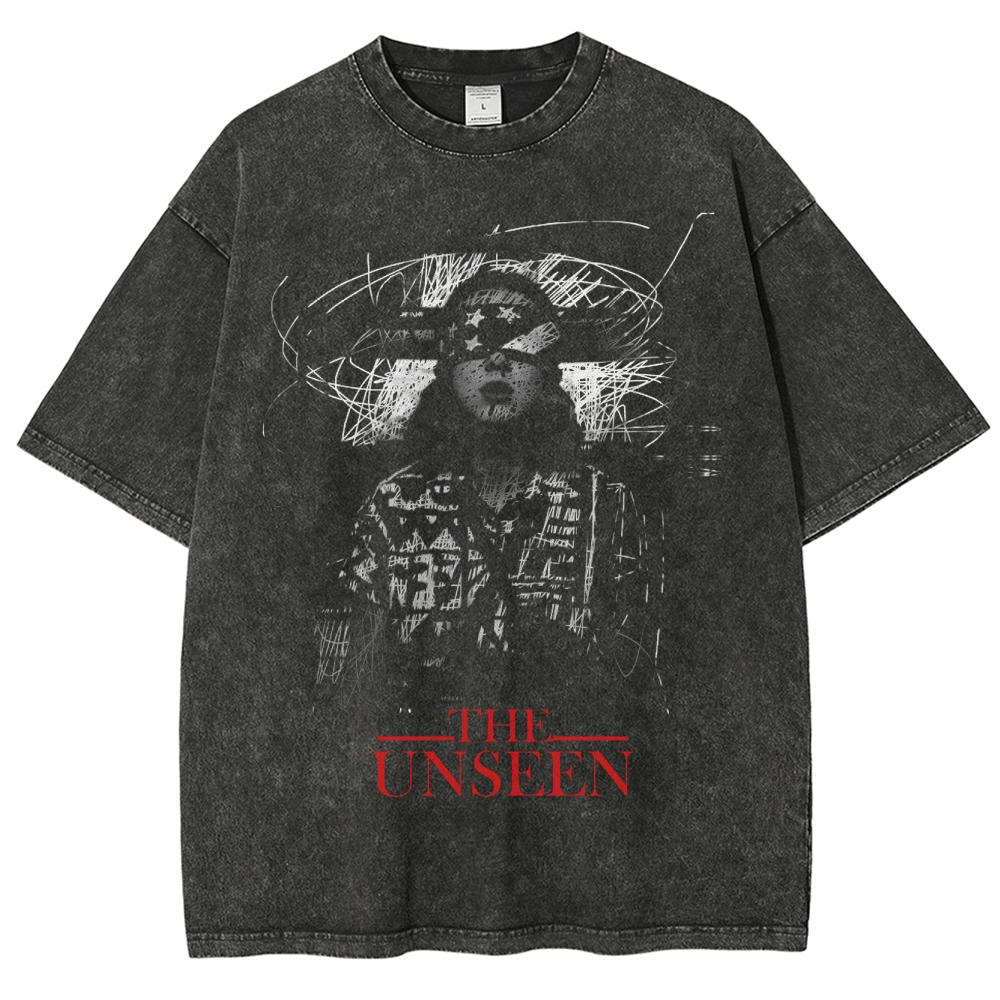 Grunge-Style "The Unseen" Graphic Washed T-Shirt