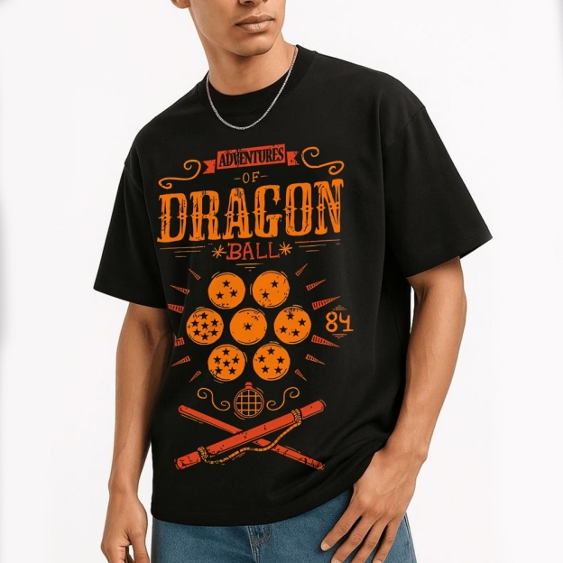 Vintage Dragon & Orb Graphic Adventure-Themed Cotton T-shirt