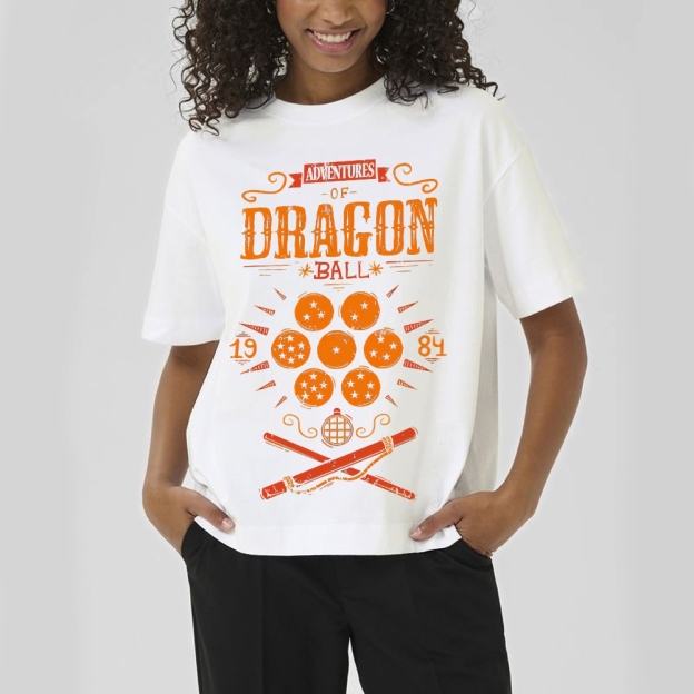 Vintage Dragon & Orb Graphic Adventure-Themed Cotton T-shirt
