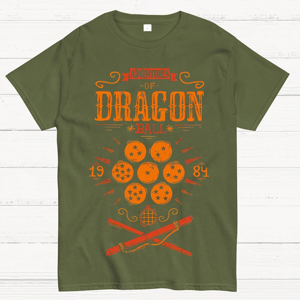 Vintage Dragon & Orb Graphic Adventure-Themed Cotton T-shirt