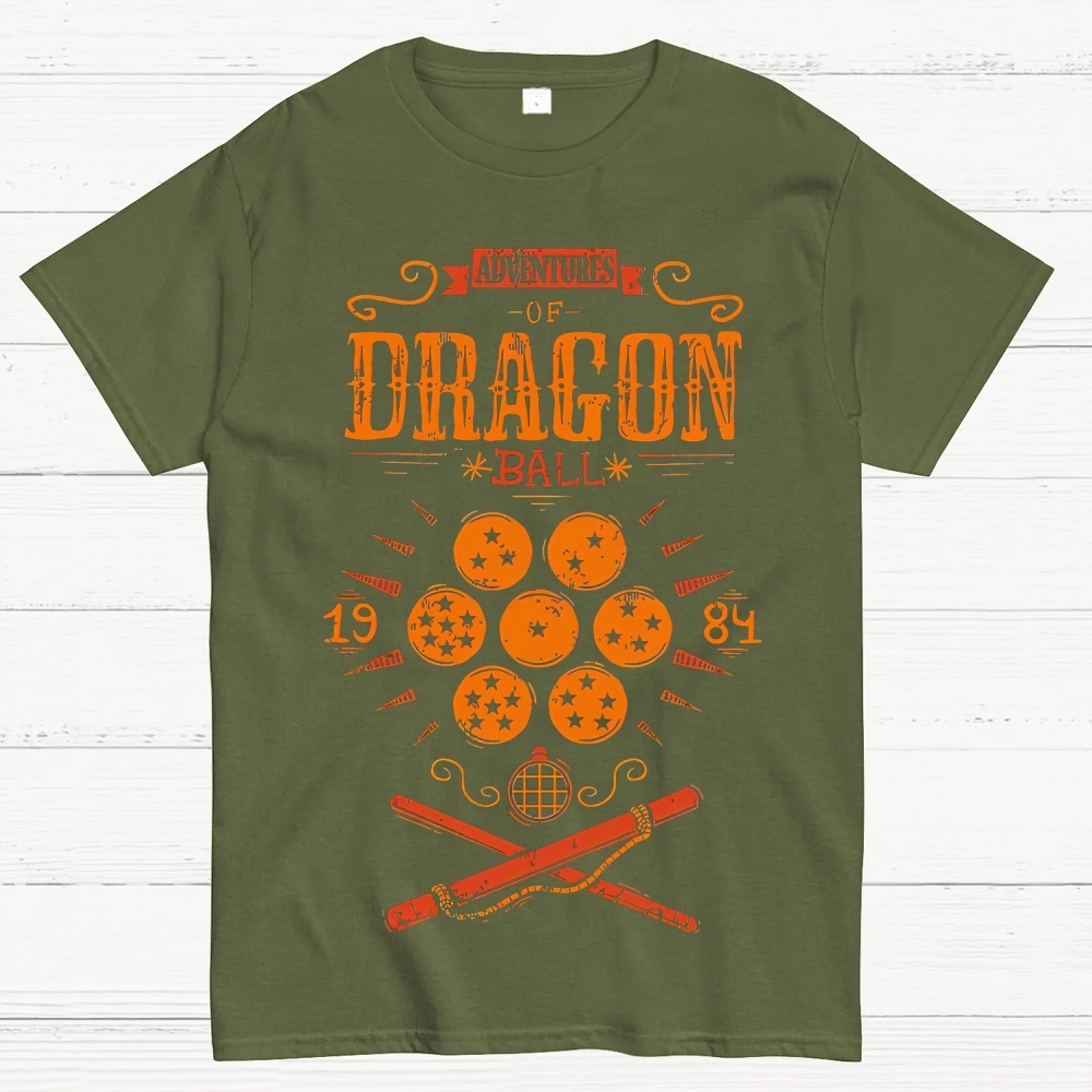Vintage Dragon & Orb Graphic Adventure-Themed Cotton T-shirt