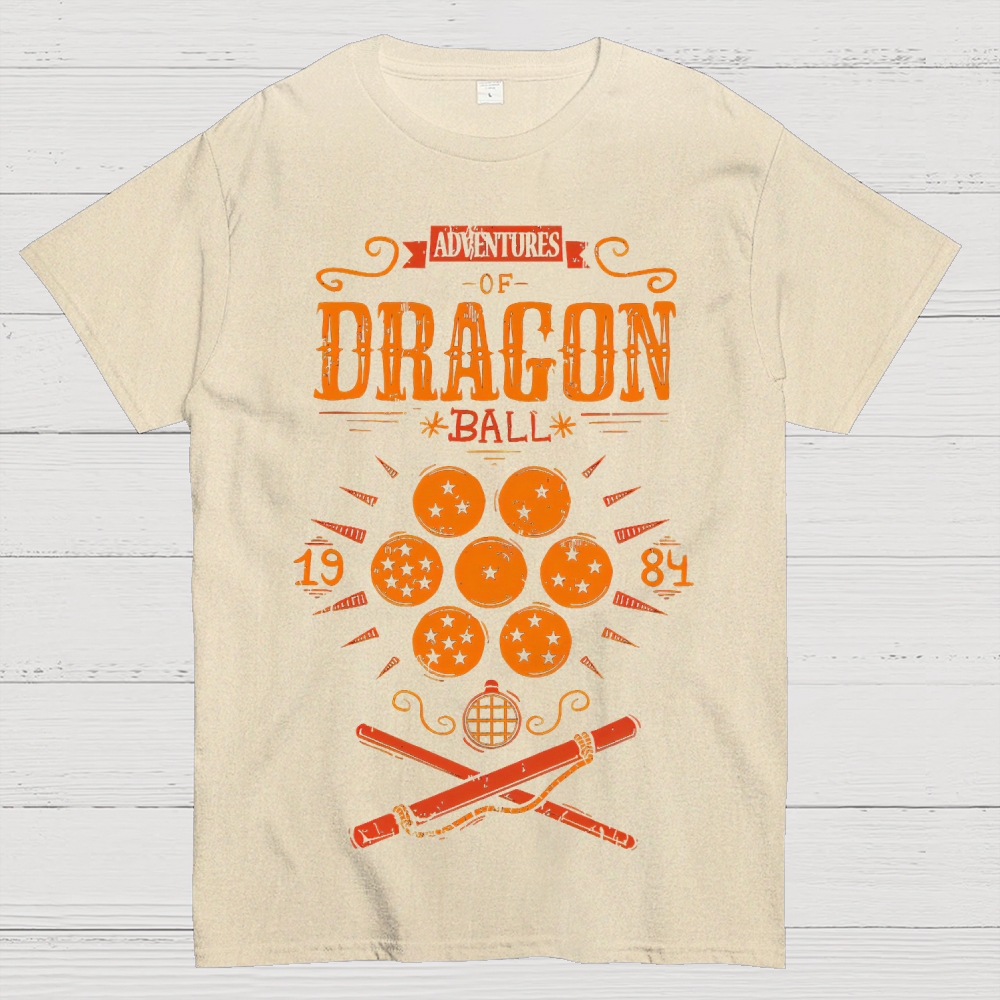 Vintage Dragon & Orb Graphic Adventure-Themed Cotton T-shirt