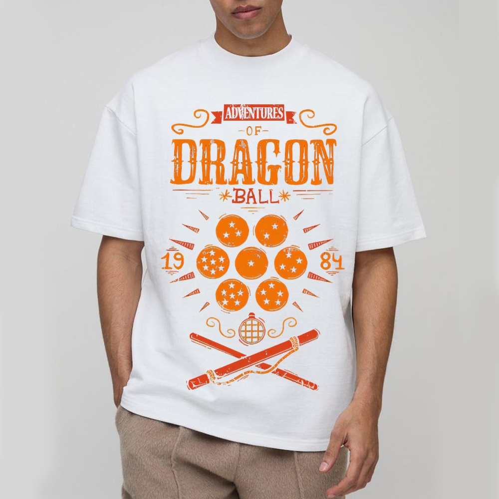 Vintage Dragon & Orb Graphic Adventure-Themed Cotton T-shirt