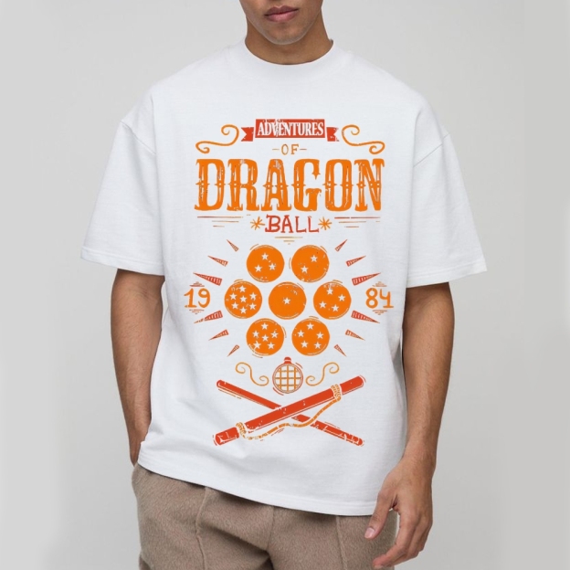 Vintage Dragon & Orb Graphic Adventure-Themed Cotton T-shirt