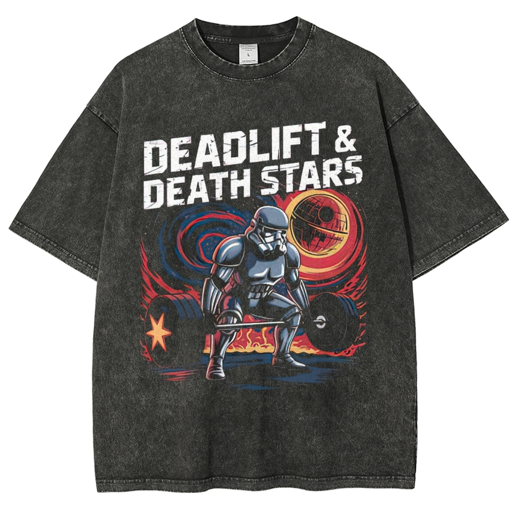 Gym & Galactic-Themed Armored Figure Graphic Washed T-Shirt