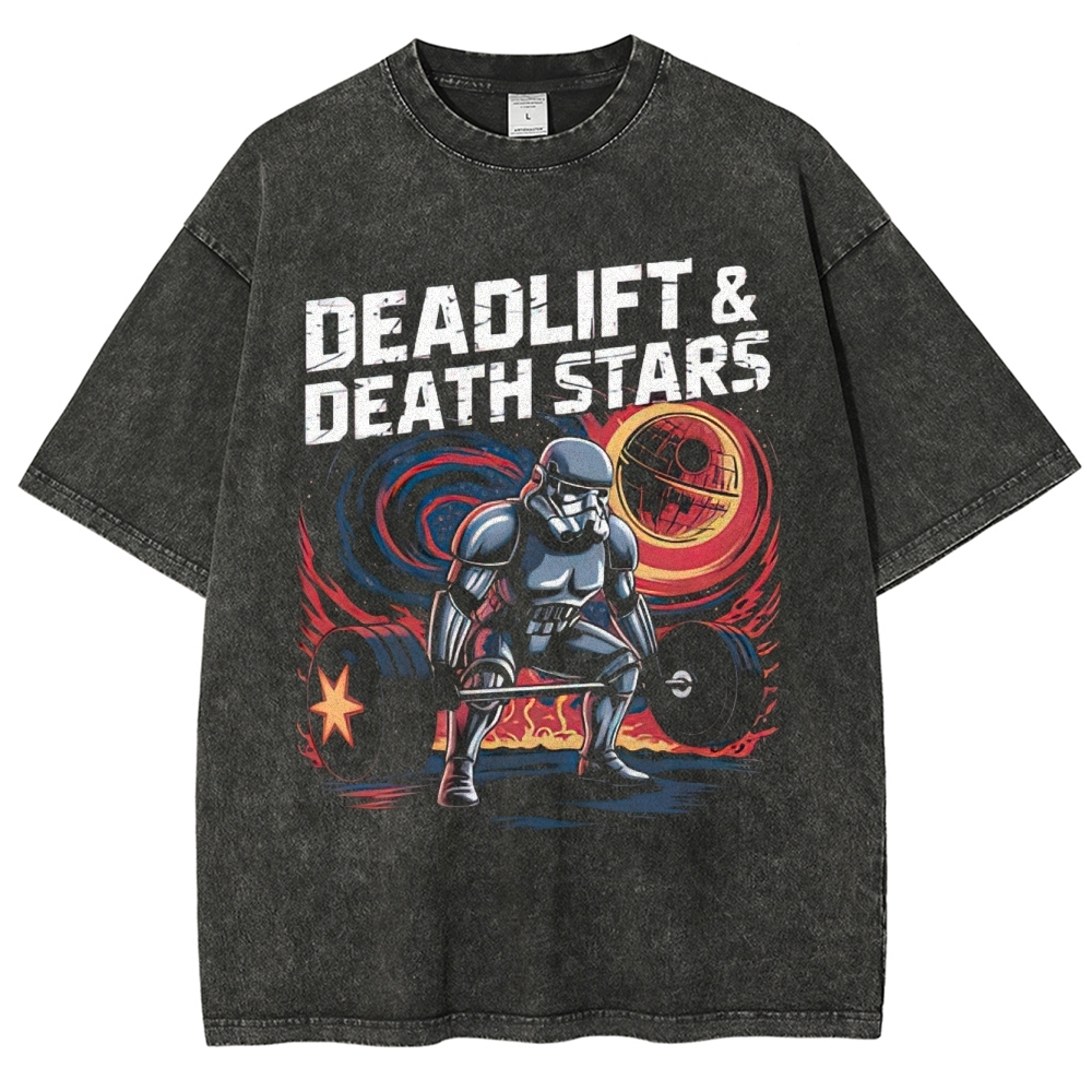Gym & Galactic-Themed Armored Figure Graphic Washed T-Shirt