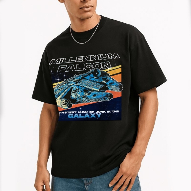 Retro Galactic Starship Graphic Cotton T-shirt