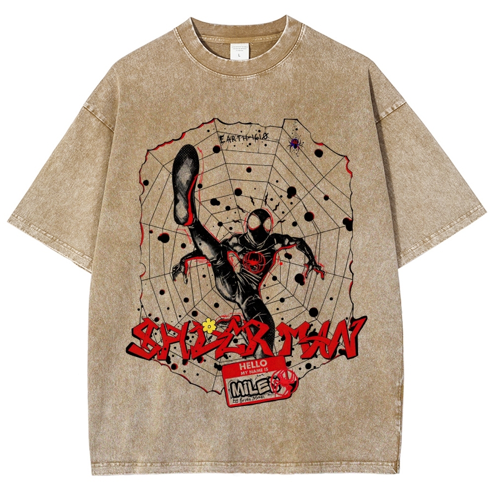 Graffiti-Style Spider Hero Graphic Washed T-Shirt