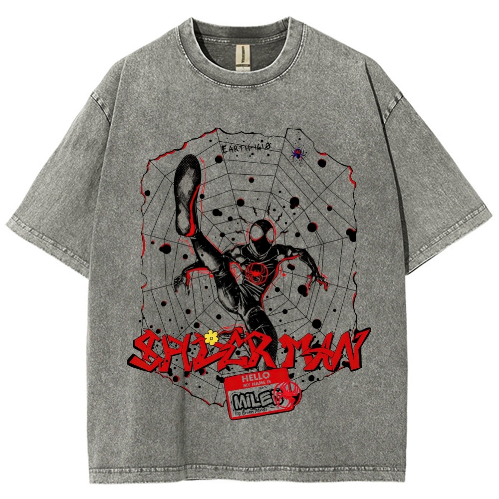 Graffiti-Style Spider Hero Graphic Washed T-Shirt