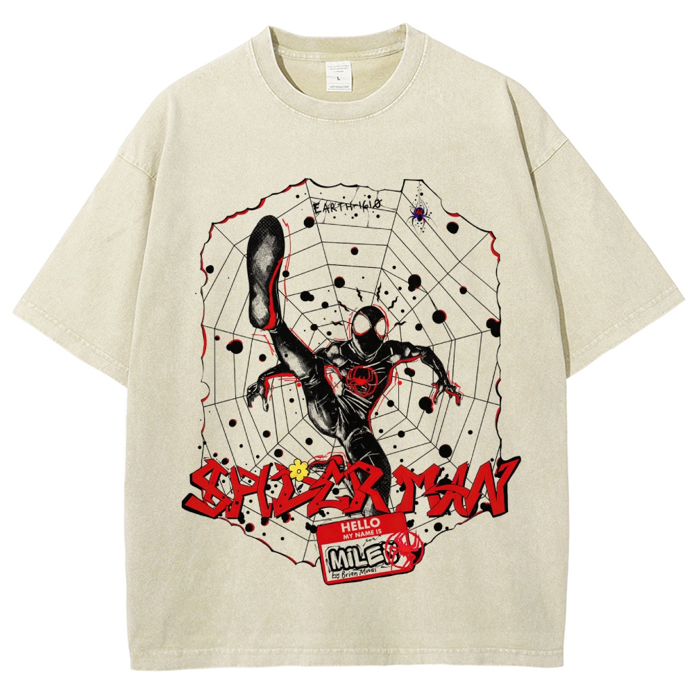 Graffiti-Style Spider Hero Graphic Washed T-Shirt