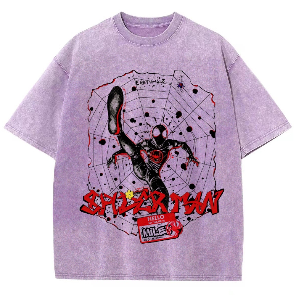 Graffiti-Style Spider Hero Graphic Washed T-Shirt