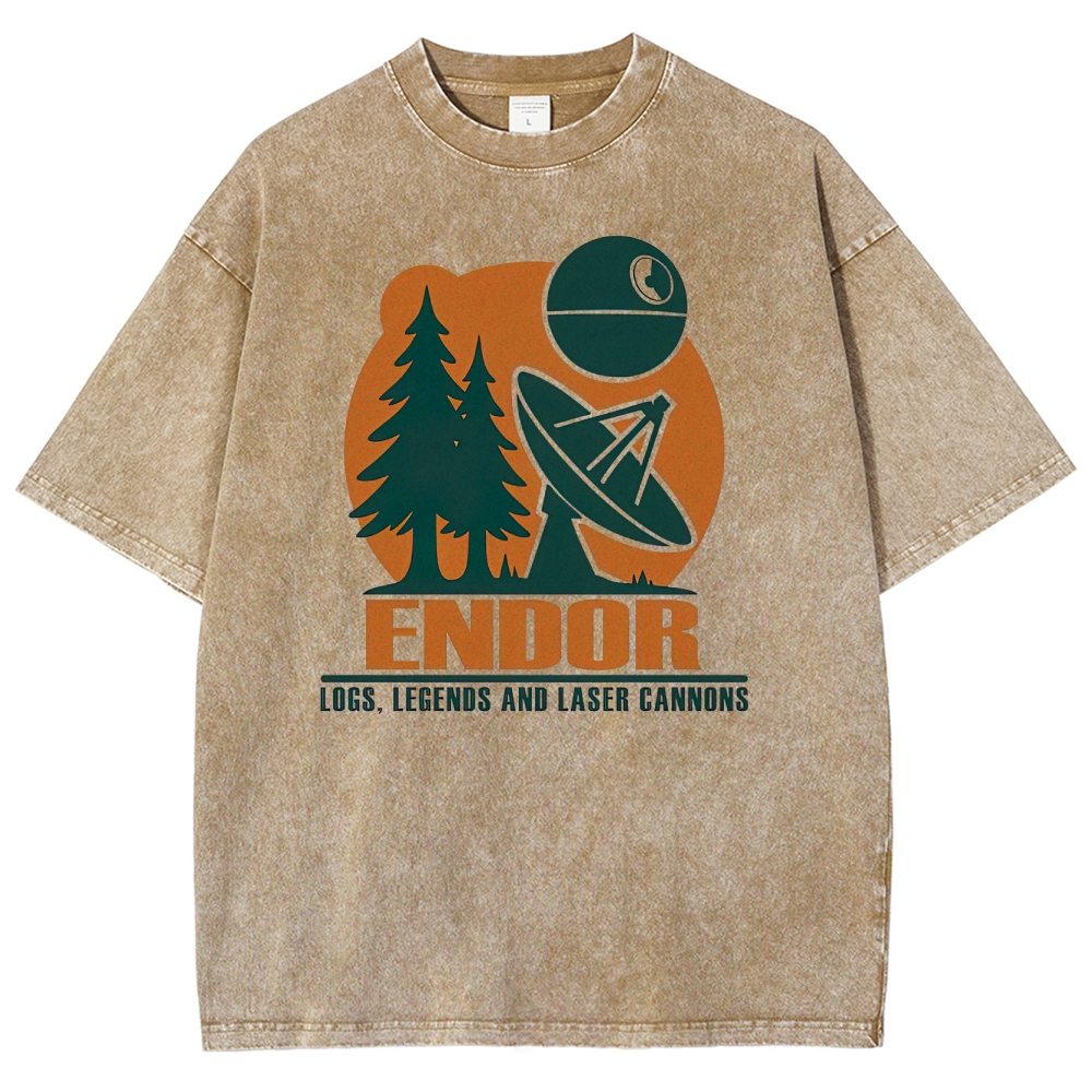 Retro Endor-Themed Outdoor Graphic Washed T-Shirt