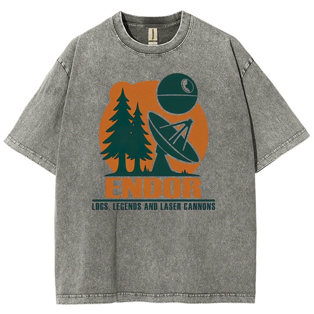 Retro Endor-Themed Outdoor Graphic Washed T-Shirt
