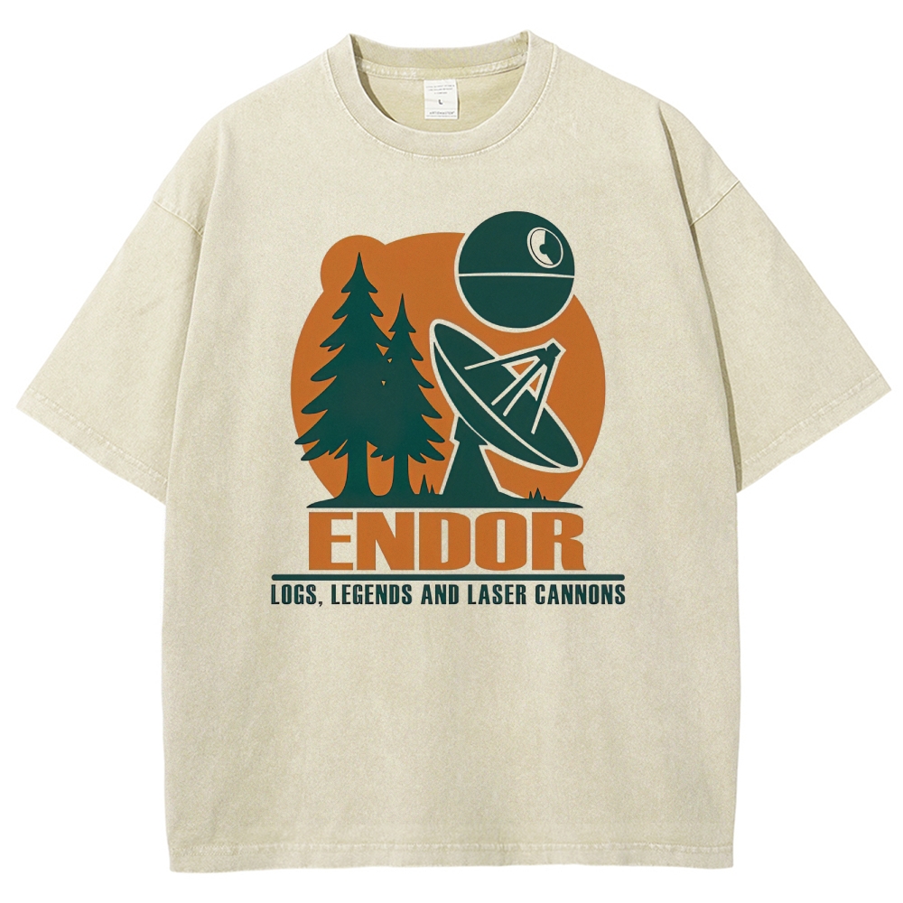 Retro Endor-Themed Outdoor Graphic Washed T-Shirt