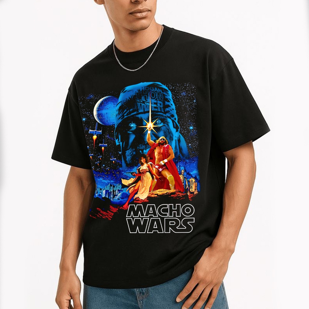 Retro Macho-Themed Sci-Fi Parody Graphic Cotton T-shirt