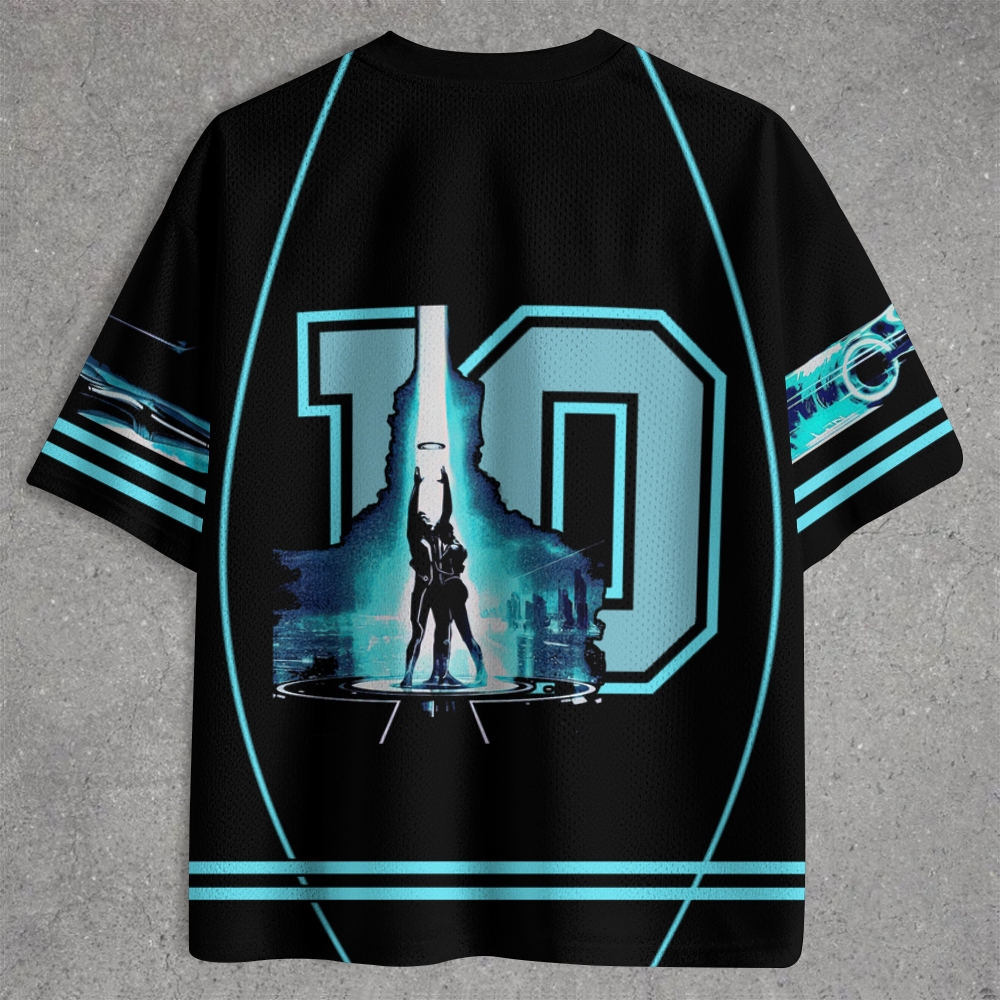 Futuristic Neon Circuit  with Digital Rider & Light Trail Jersey Shirts 