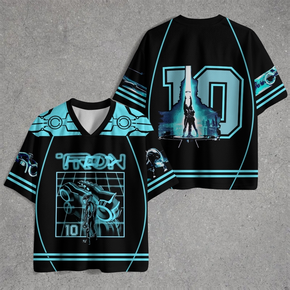 Futuristic Neon Circuit  with Digital Rider & Light Trail Jersey Shirts 