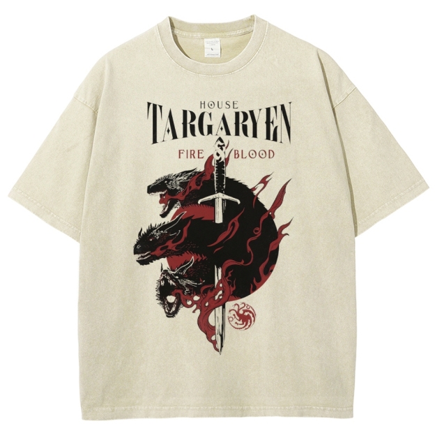 Epic Dragon Crest Sword and Flame Washed T-Shirt 