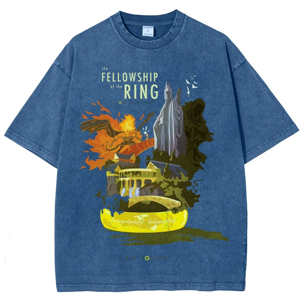 The Fellowship of the Ring Retro Book-Themed Graphic Washed T-Shirt