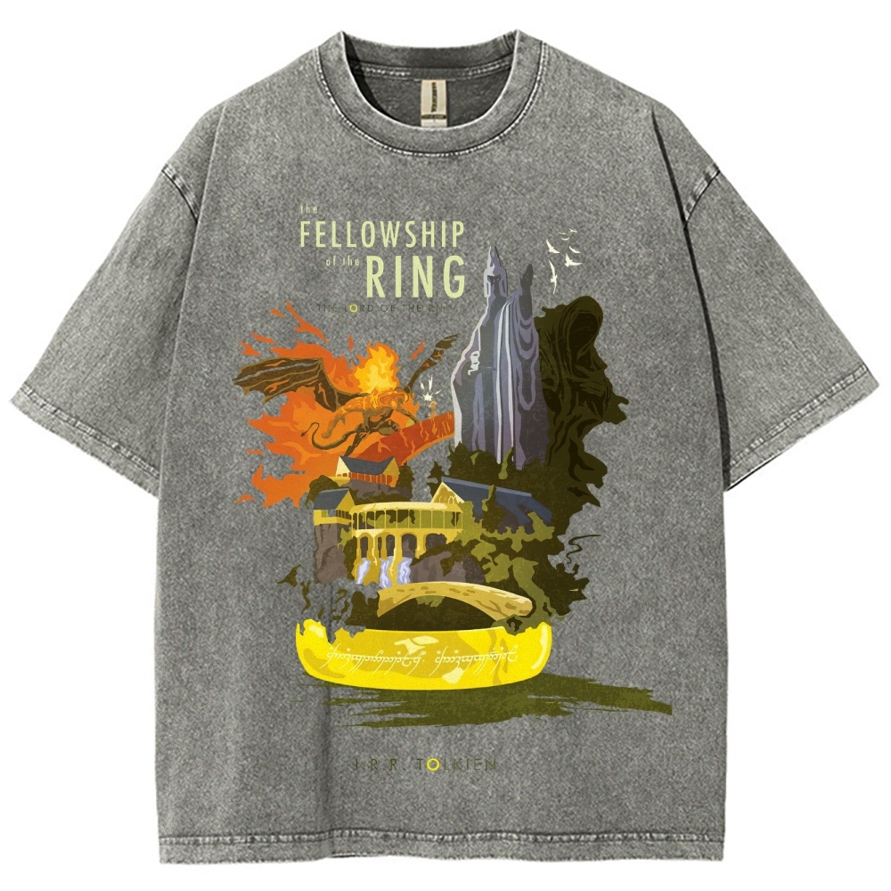 The Fellowship of the Ring Retro Book-Themed Graphic Washed T-Shirt