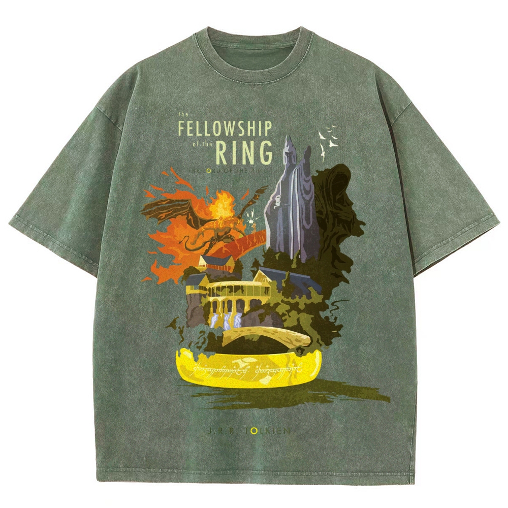 The Fellowship of the Ring Retro Book-Themed Graphic Washed T-Shirt
