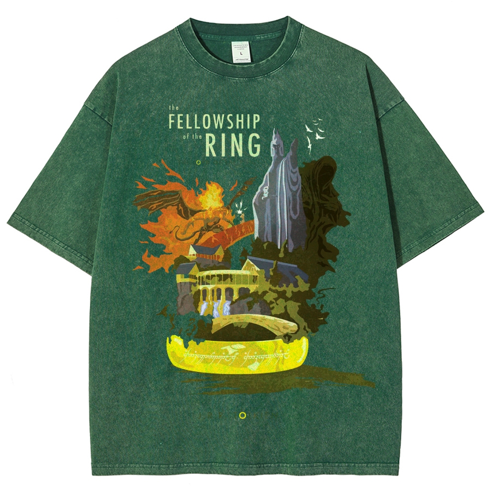 The Fellowship of the Ring Retro Book-Themed Graphic Washed T-Shirt