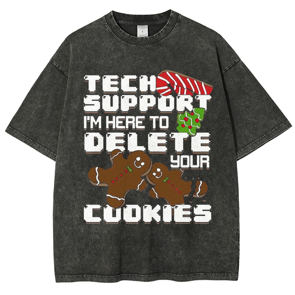 Tech Support Delete Your Cookies Christmas Pixel Graphic Washed T-Shirt