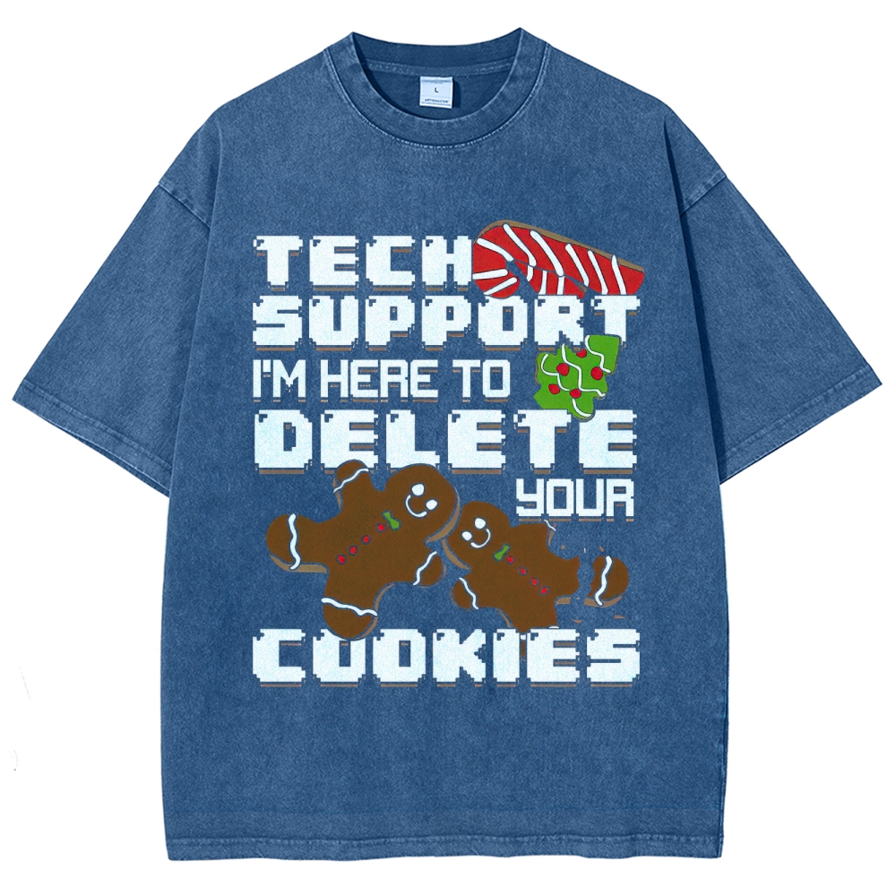Tech Support Delete Your Cookies Christmas Pixel Graphic Washed T-Shirt