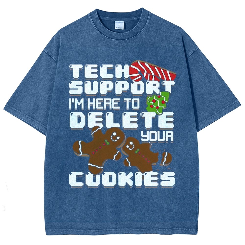 Tech Support Delete Your Cookies Christmas Pixel Graphic Washed T-Shirt