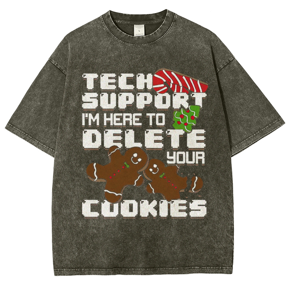 Tech Support Delete Your Cookies Christmas Pixel Graphic Washed T-Shirt