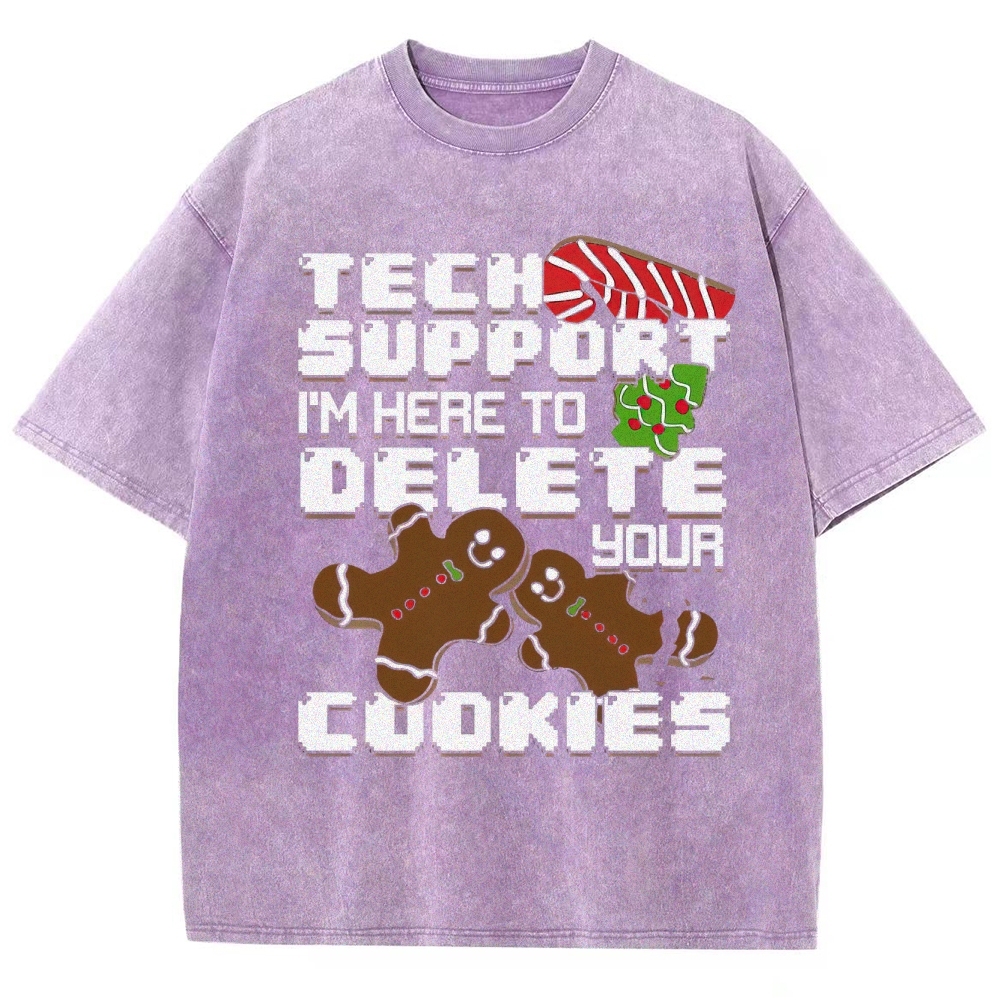 Tech Support Delete Your Cookies Christmas Pixel Graphic Washed T-Shirt