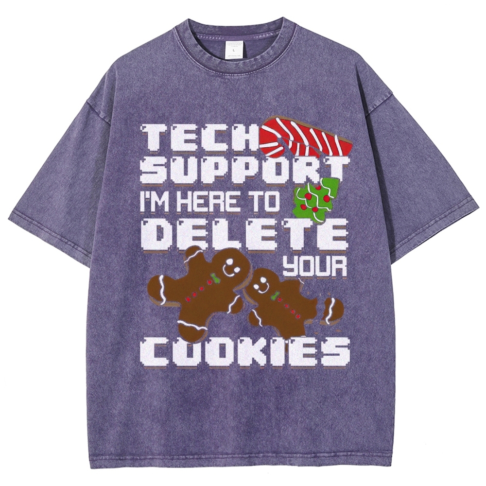 Tech Support Delete Your Cookies Christmas Pixel Graphic Washed T-Shirt