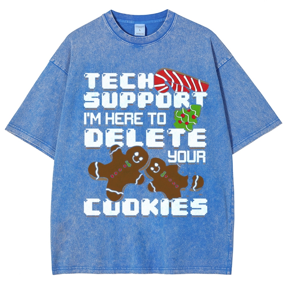 Tech Support Delete Your Cookies Christmas Pixel Graphic Washed T-Shirt