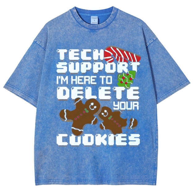 Tech Support Delete Your Cookies Christmas Pixel Graphic Washed T-Shirt