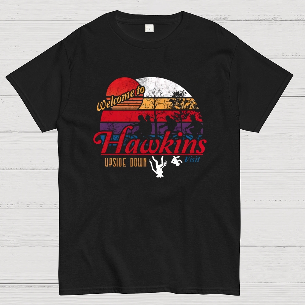 Welcome to Hawkins Upside Down Retro Graphic Cotton T-shirt