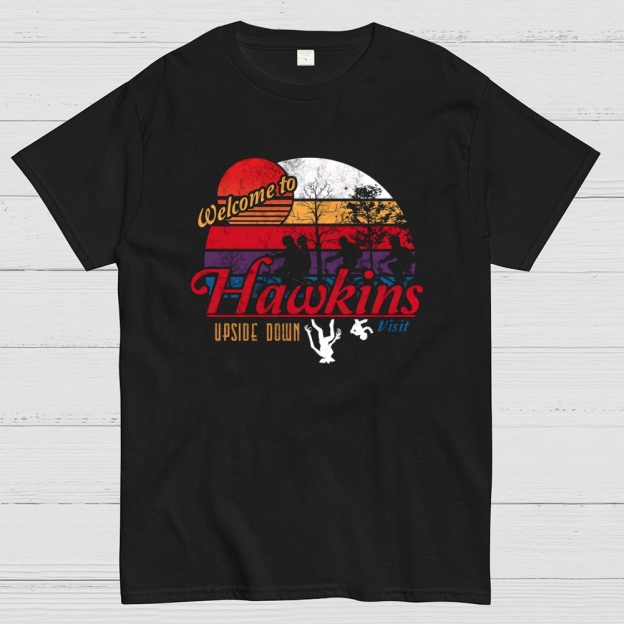Welcome to Hawkins Upside Down Retro Graphic Cotton T-shirt