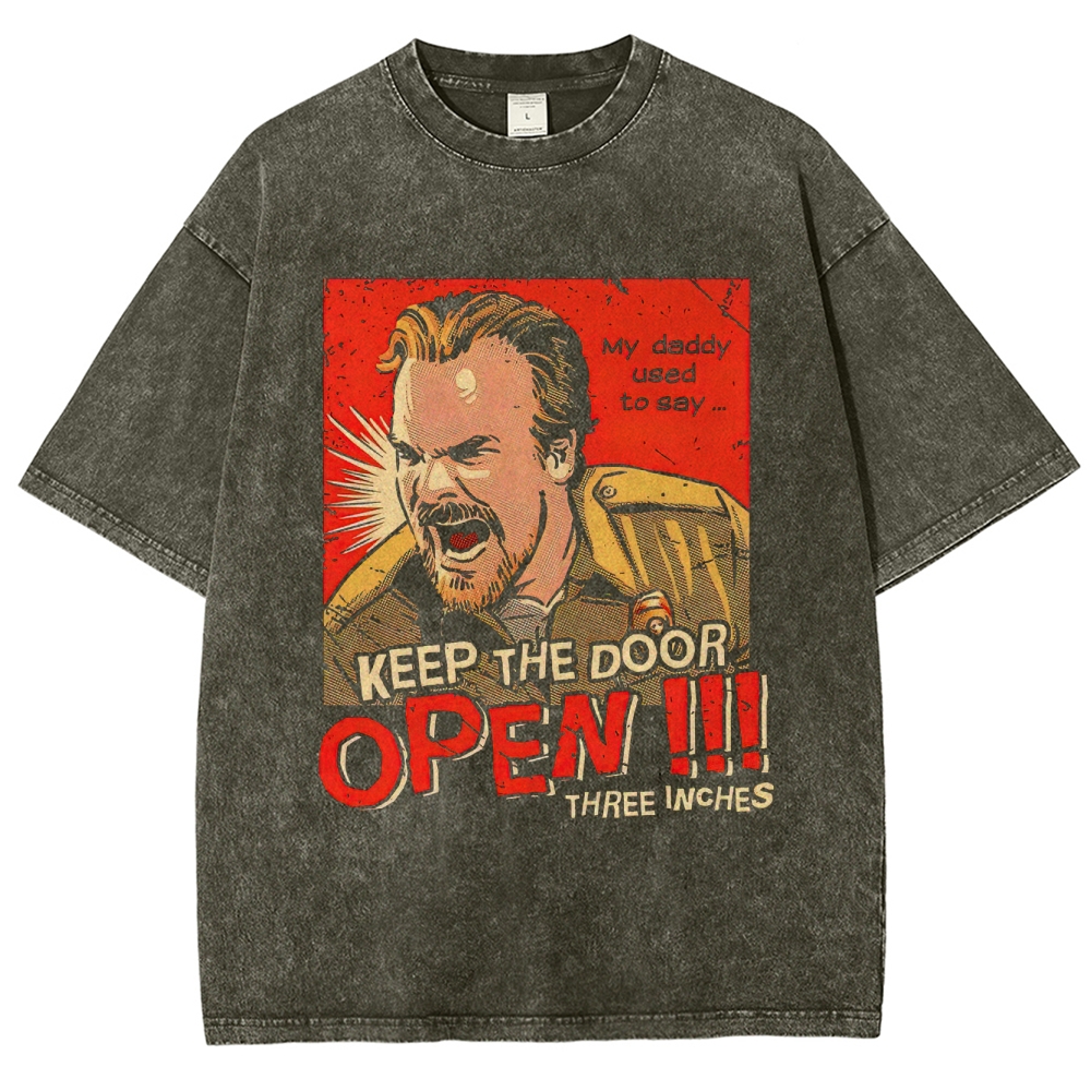 Keep the Door Open Three Inches Retro Graphic Washed T-Shirt