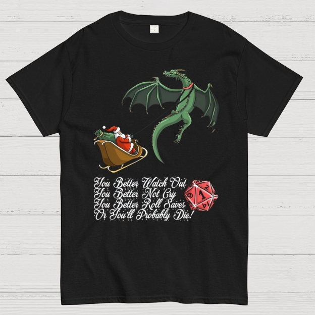 You Better Roll Saves Christmas Dragon D&D Graphic Cotton T-shirt