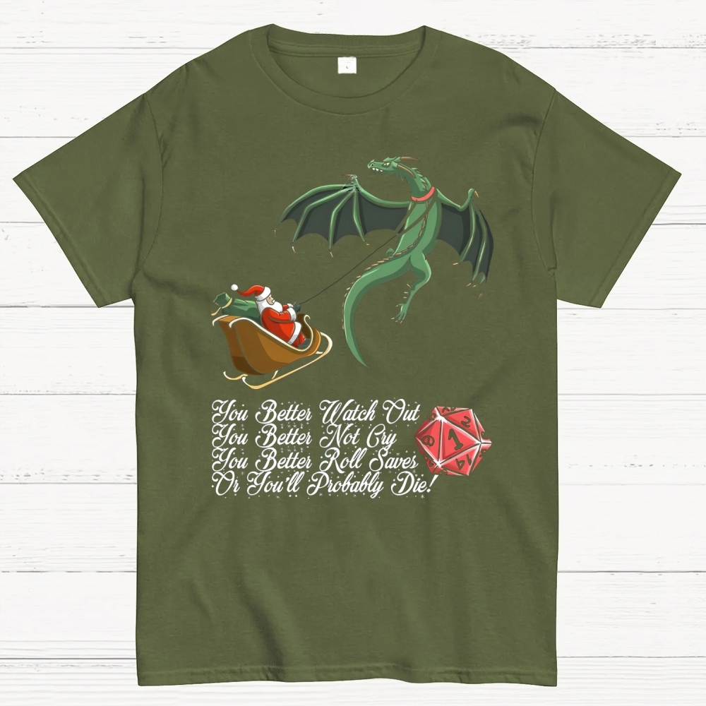 You Better Roll Saves Christmas Dragon D&D Graphic Cotton T-shirt
