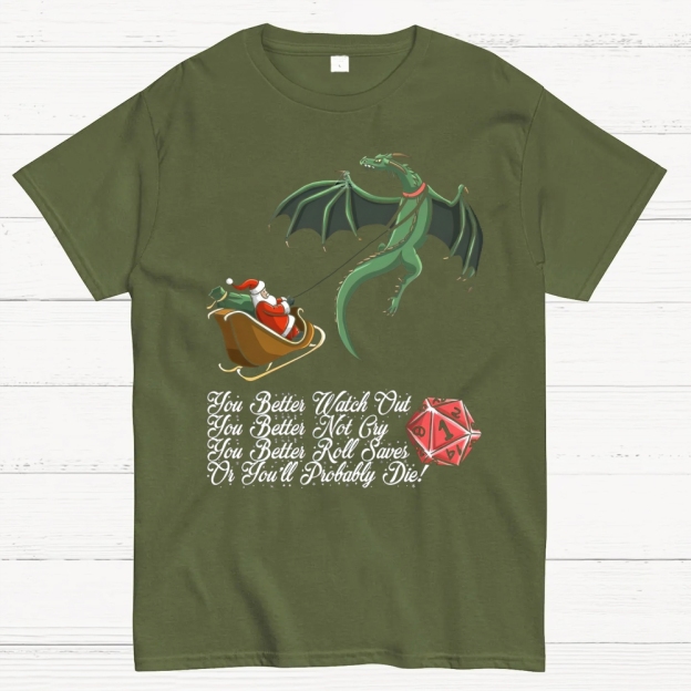 You Better Roll Saves Christmas Dragon D&D Graphic Cotton T-shirt