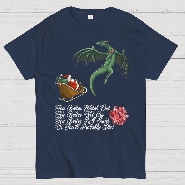 You Better Roll Saves Christmas Dragon D&D Graphic Cotton T-shirt