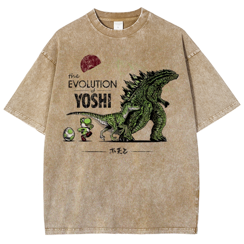 The Evolution of Yoshi Kaiju-Themed Graphic Washed T-Shirt