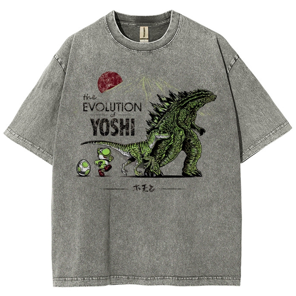 The Evolution of Yoshi Kaiju-Themed Graphic Washed T-Shirt
