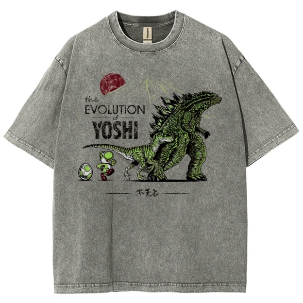 The Evolution of Yoshi Kaiju-Themed Graphic Washed T-Shirt