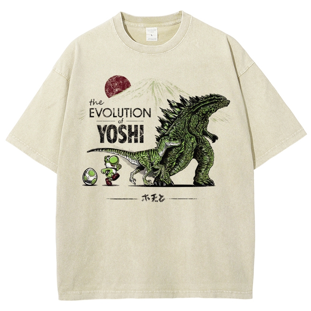 The Evolution of Yoshi Kaiju-Themed Graphic Washed T-Shirt