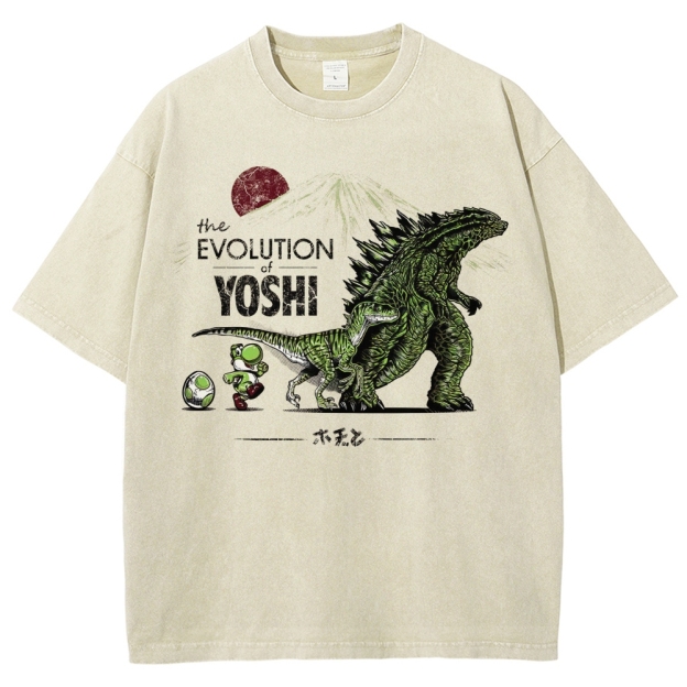 The Evolution of Yoshi Kaiju-Themed Graphic Washed T-Shirt