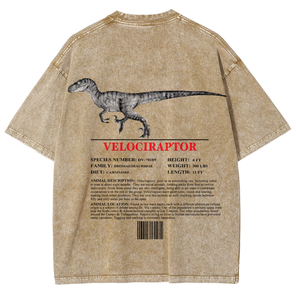 Velociraptor Field Log Scientific Graphic Washed T-Shirt