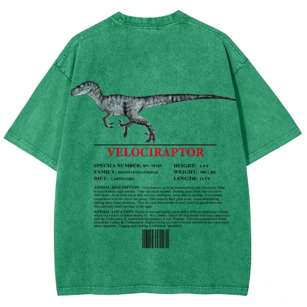 Velociraptor Field Log Scientific Graphic Washed T-Shirt